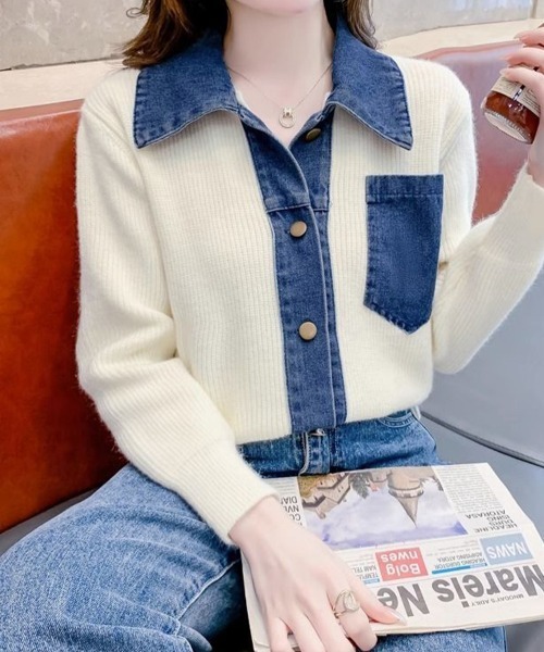 Sally Lunn ニット セーター ニットドッキングデニムシャツ レディース
