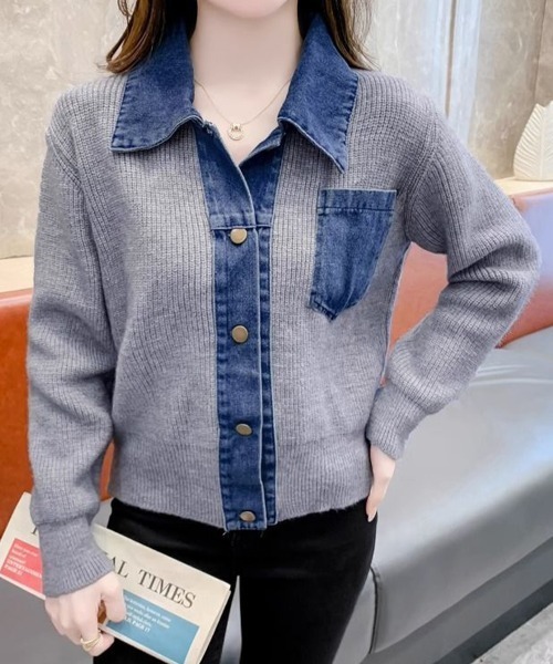 Sally Lunn ニット セーター ニットドッキングデニムシャツ レディース