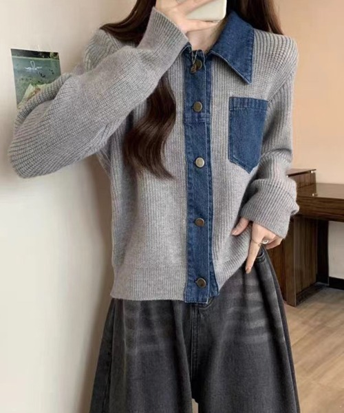 Sally Lunn ニット セーター ニットドッキングデニムシャツ レディース