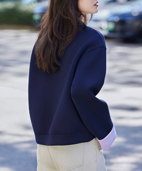 トレーナー スウェット 配色リブ＆刺繍入りスウェット レディース