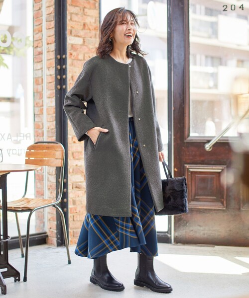 「ANY」 ノーカラーコート 2 グレー レディース_画像3