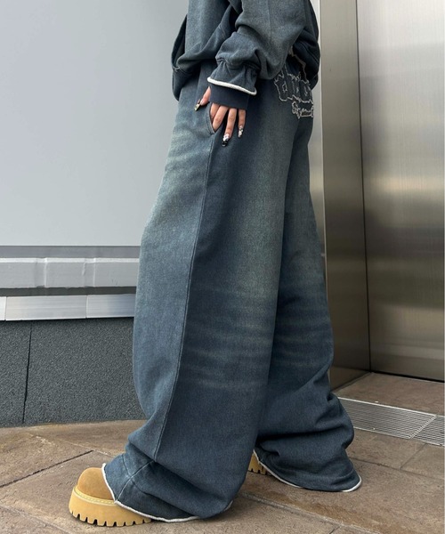 SWEATS デニムパンツ ワイドシルエット ワイドパンツ スウェットパンツ ジャージ 「26SS」デニムプリント加工