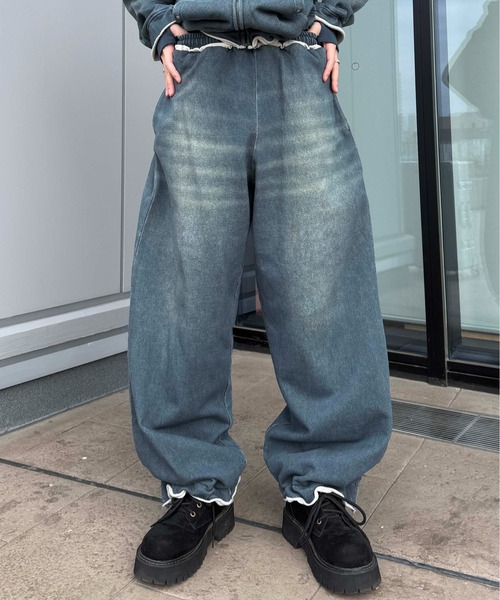 ワイドパンツ スウェットパンツ ジャージ 「26SS」デニムプリント加工