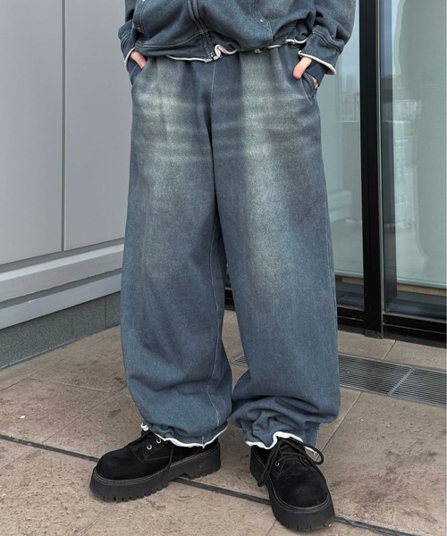 ワイドパンツ スウェットパンツ ジャージ 「26SS」デニムプリント加工