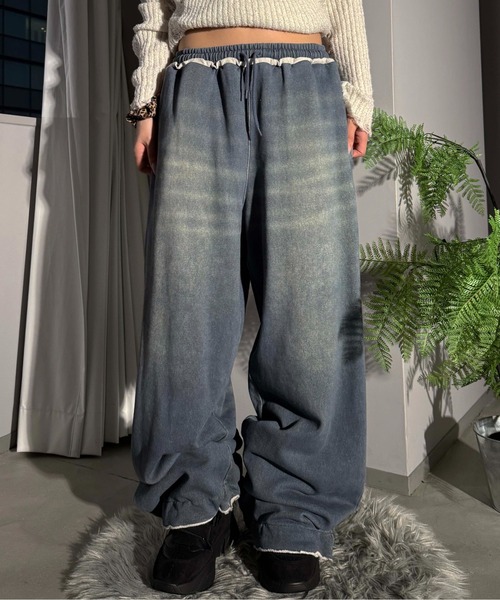 ワイドパンツ スウェットパンツ ジャージ 「26SS」デニムプリント加工