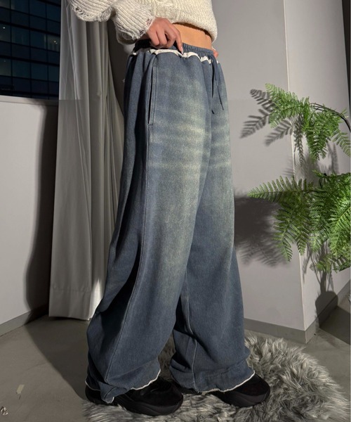 ワイドパンツ スウェットパンツ ジャージ 「26SS」デニムプリント加工