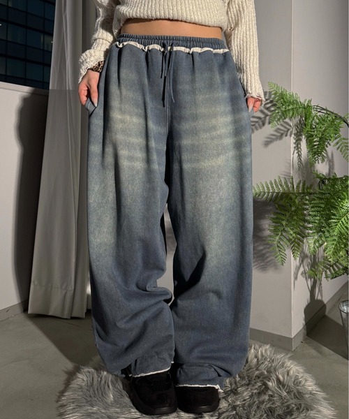 ワイドパンツ スウェットパンツ ジャージ 「26SS」デニムプリント加工