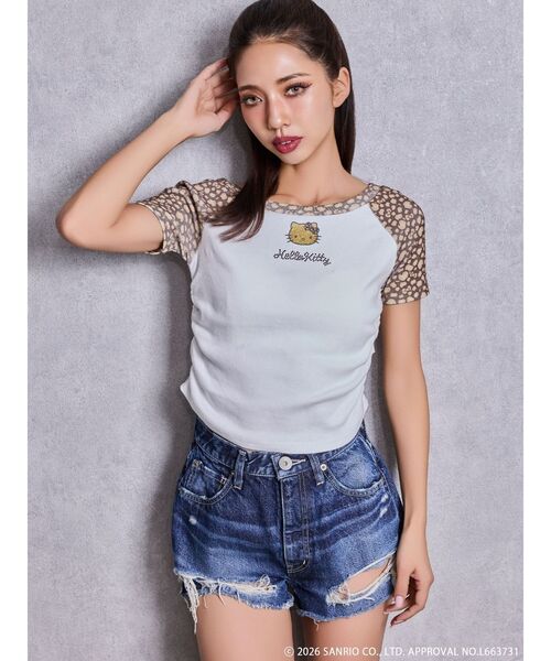 tシャツ 半袖 GYDA×ハローキティ レオパードラグランTシャツ