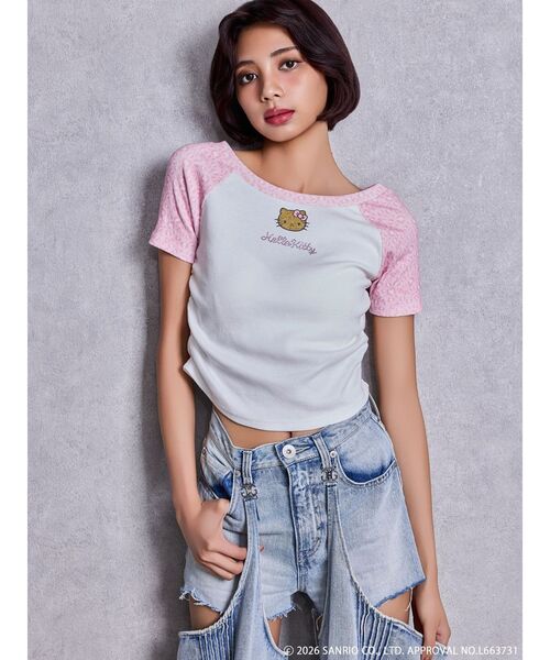 tシャツ GYDA×ハローキティ レオパードラグランTシャツ レディース