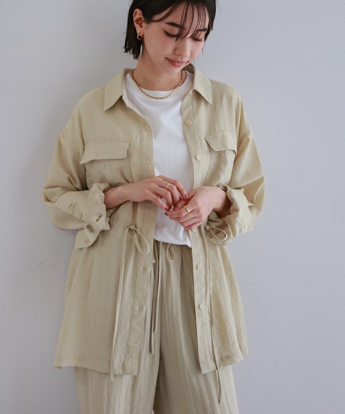 andme（アンドミー） ブラウス シャツ リネンブレンドシアーサファリ