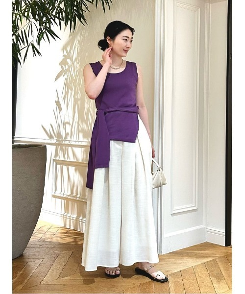 ワイドパンツ パンツ カラミフレアースカートパンツ レディースの画像