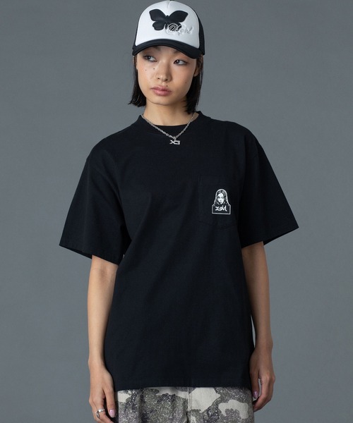X-girl（エックスガール） tシャツ 半袖 FACE AND WORDS POCKET S/S