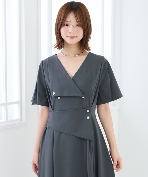 Elishe ワンピース 半袖 アシメボタンフレアワンピース : ZOZOTOWN