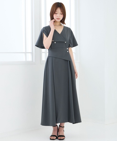 Elishe ワンピース 半袖 アシメボタンフレアワンピース : ZOZOTOWN