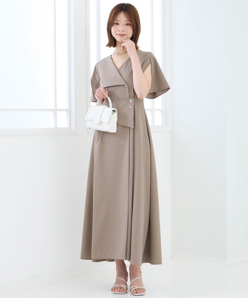 ANAYIペチコート付光沢オープンカラータックフレアワンピース38日本製半袖美品 Elishe ワンピース 半袖 アシメボタンフレアワンピース : ZOZOTOWN