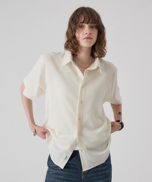 ONCILY（オンシェリー） シャツ HEART BUTTON CRINKLE HALF SLEEVE