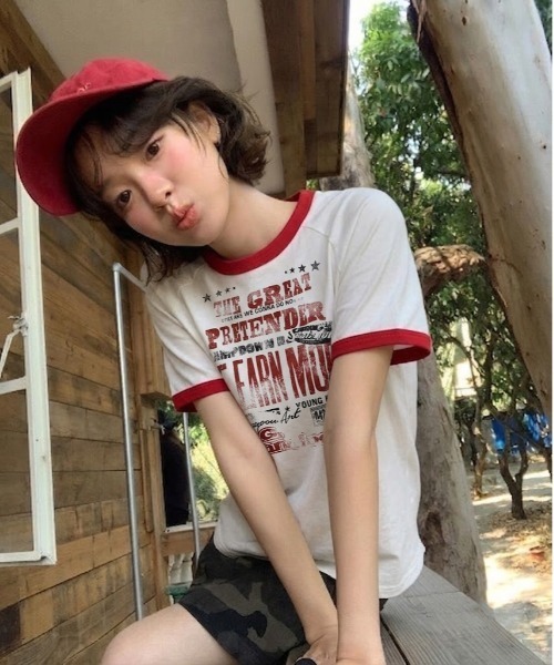 tシャツ 半袖 ヴィンテージライク グランジプリント リンガーTシャツ