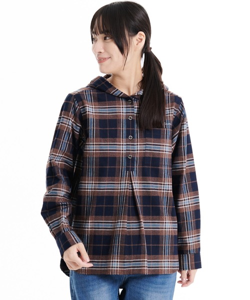 ブラウス シャツ コットン フランネル フード付 シャツ レディース