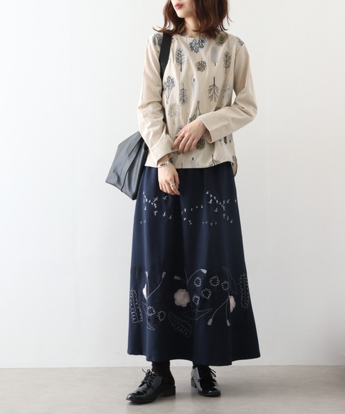 新品・:*+.marbleSUD 鳥刺繍スカート ♡お値下げ♡秋色マーブルシュッド スカート 刺繍 鳥 バード