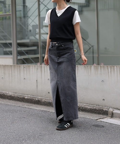 ロンロン様 着用動画あり/新色追加】フロントスリットデニムロングスカート