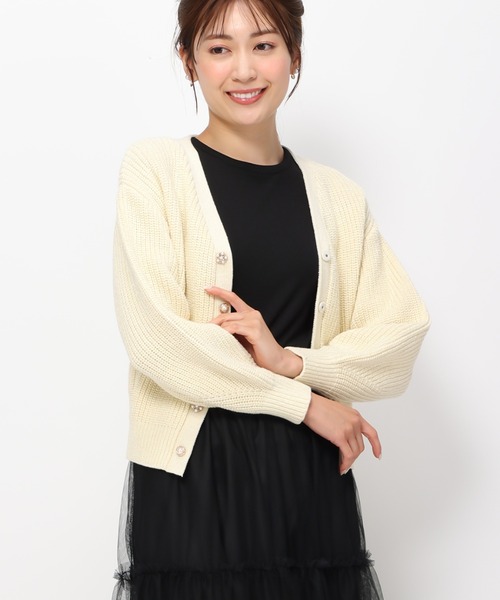 【美品】カデュネ リボン ラメ カーディガン Mサイズ 2024年新作 MISCH MASCH カーディガン 2024春夏新作ビジュー釦ラメミドル