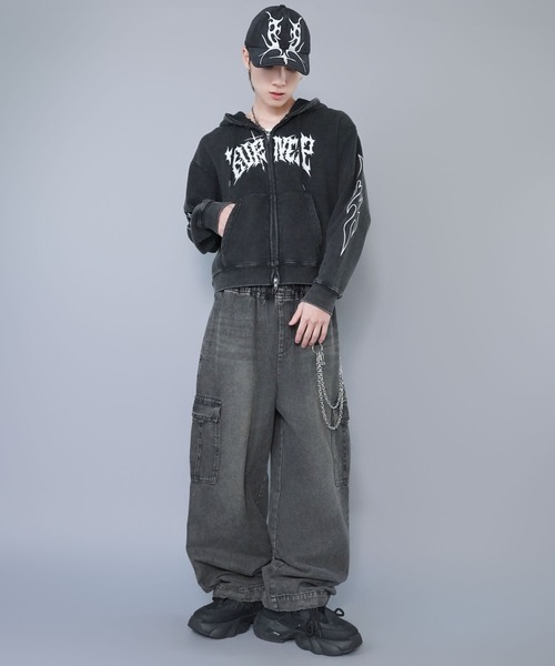 SPINNS（スピンズ） ワイドパンツ ジーンズ ヴィンテージ加工デニム