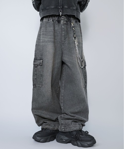 SPINNS（スピンズ） ワイドパンツ ジーンズ ヴィンテージ加工デニム