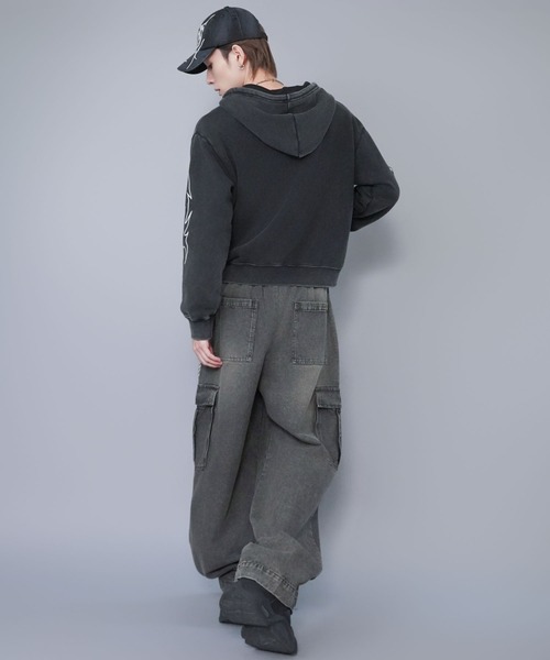 SPINNS（スピンズ） ワイドパンツ ジーンズ ヴィンテージ加工デニム