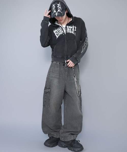 SPINNS（スピンズ） ワイドパンツ ジーンズ ヴィンテージ加工デニム