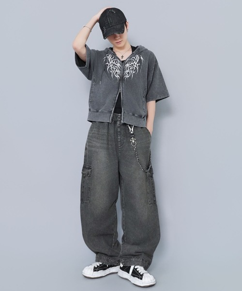 SPINNS（スピンズ） ワイドパンツ ジーンズ ヴィンテージ加工デニム