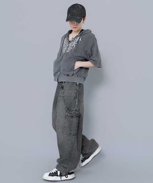 SPINNS（スピンズ） ワイドパンツ ジーンズ ヴィンテージ加工デニム