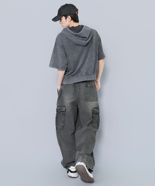 SPINNS（スピンズ） ワイドパンツ ジーンズ ヴィンテージ加工デニム