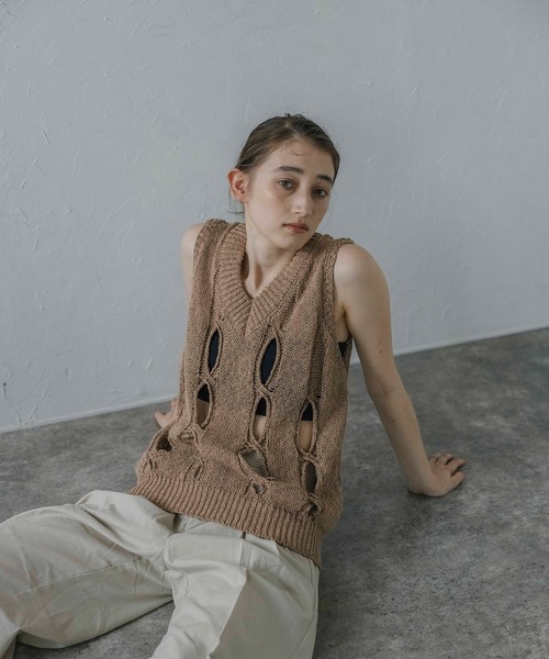 ベスト ジレ 「MINERTE」hand knit vest / ハンドニットベスト レディース MINERTE ベスト ジレ 「MINERTE」hand knit vest / ハンドニット