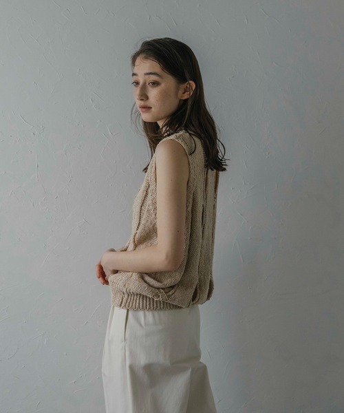 ベスト ジレ border knit vest レディース MINERTE ベスト ジレ 「MINERTE」hole knit vest / 穴あきV