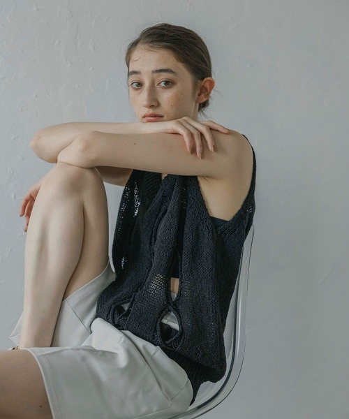 ベスト ジレ Knitted vest レディース MINERTE ベスト ジレ 「MINERTE」hole knit vest / 穴あきV