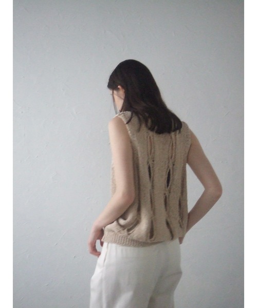 Abel/Loose knit vest/ニットベスト(厚手)/FREE/アクリル/BEG/無地 MINERTE ベスト ジレ 「MINERTE」hole knit vest / 穴あきV