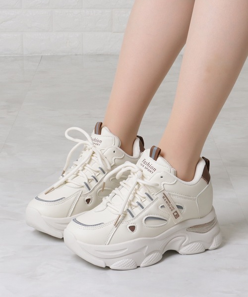 Lace Ladies スニーカー 配色 タグ付き ミッドカット ウエッジ