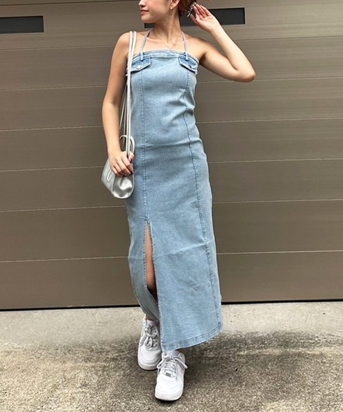 SPIRALGIRL ワンピース ストレッチデニムキャミワンピース