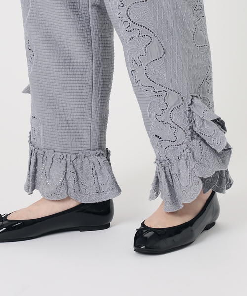 IENA LA BOUCLE スラックス パンツ ピンタックレースパンツ
