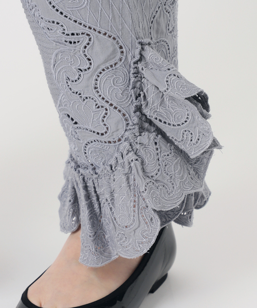 IENA LA BOUCLE スラックス パンツ ピンタックレースパンツ