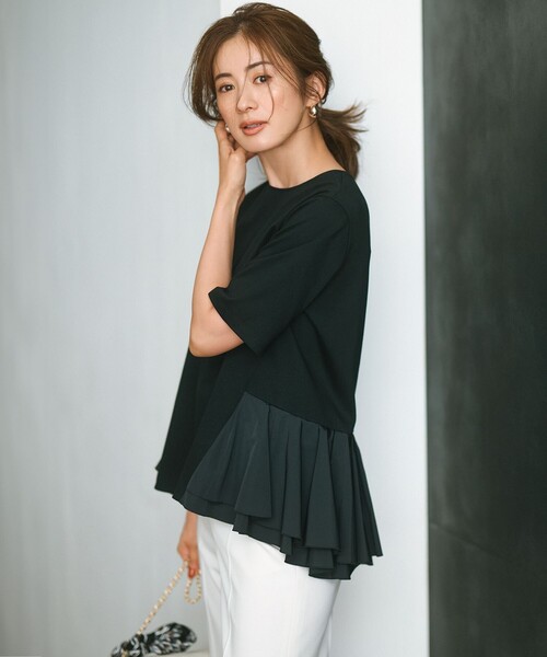 tシャツ 「洗える」コットンポンチコンビジャージー ペプラム カットソー レディース