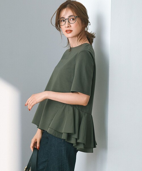 ☆お値引き中☆【タグ付き】23区 コットンポンチコンビジャージペプラムカットソー 23区 tシャツ 「洗える」コットンポンチコンビジャージー