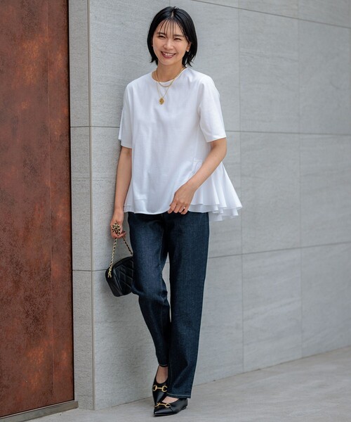 tシャツ 「洗える」コットンポンチコンビジャージー ペプラム カットソー レディース 洗える】コットンポンチコンビジャージー ペプラム カットソー