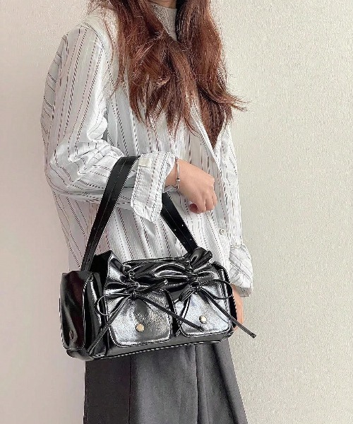 韓国デザイン リボン ハンドバッグ ショルダー Y2Kファッション FREE STYLISTS ショルダーバッグ バッグ Y2K ダブルポケット