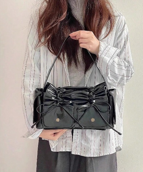 韓国デザイン リボン ハンドバッグ ショルダー Y2Kファッション FREE STYLISTS ショルダーバッグ バッグ Y2K ダブルポケット