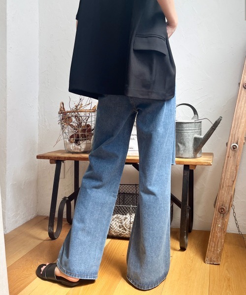 ワイドパンツ ジーンズ デニム デニムパンツ ウエスト折り返しダメージ 