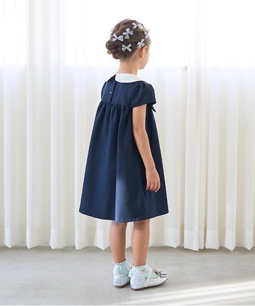 ☆極美品☆familiar 丸襟半袖ワンピース リボン　ネイビー 120 ワンピース 「オケージョン対応」丸衿リボン付きワンピース キッズ