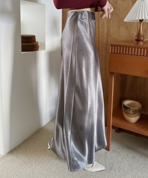 Eclat one スカート 「Eclat one」ワッシャーライク サテン セミフレア