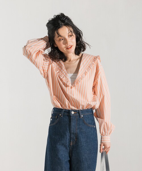 FREAK'S STORE ブラウス シャツ マルチストライプ セーラー