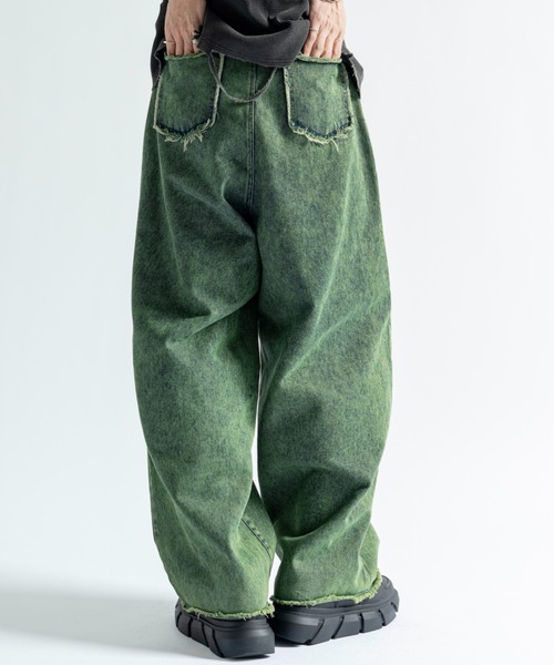 PLAN To ワイドパンツ ジーンズ Vintage Like Chemical Wash Damaged